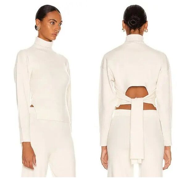 Jonathan Simkhai Eleanor Tie Back Cut Out Ribbed Knit Turtleneck Sweater - Picture 2 of 13